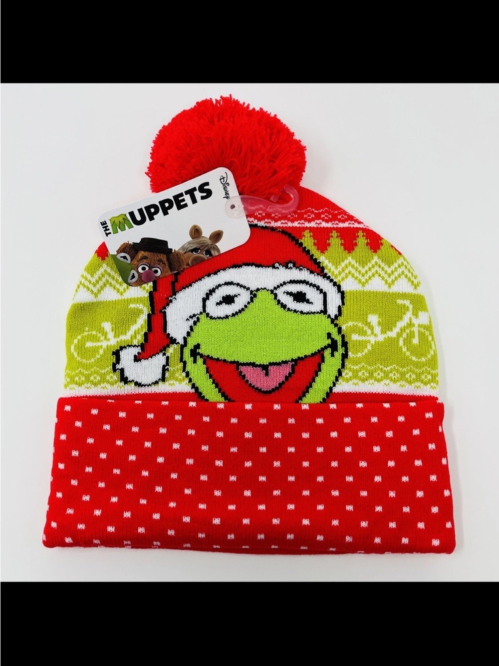 Disney Red & Green Kermit the Frog Pom Pom Beanie Unisex Adult NEW
